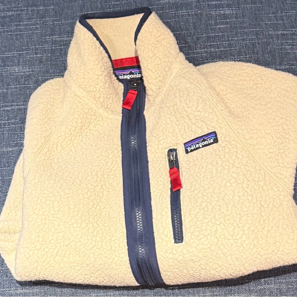 Patagonia Mens Adult Small Fleece Jacket - Cream and Navy
